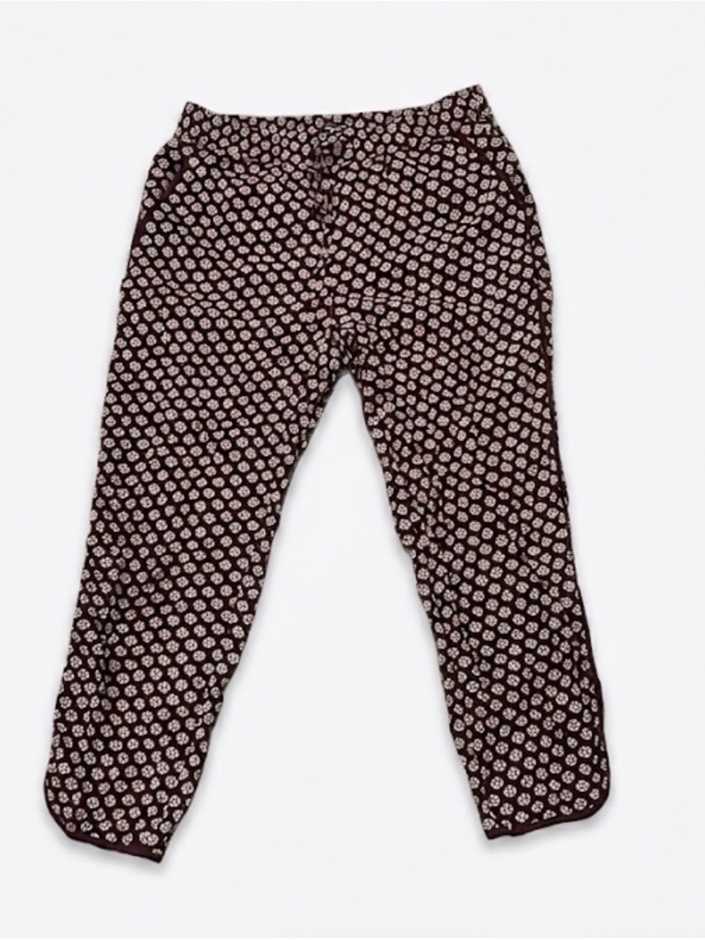 Madewell Womens Small Pull On Drawstring Pants Brown White Geometric Floral S